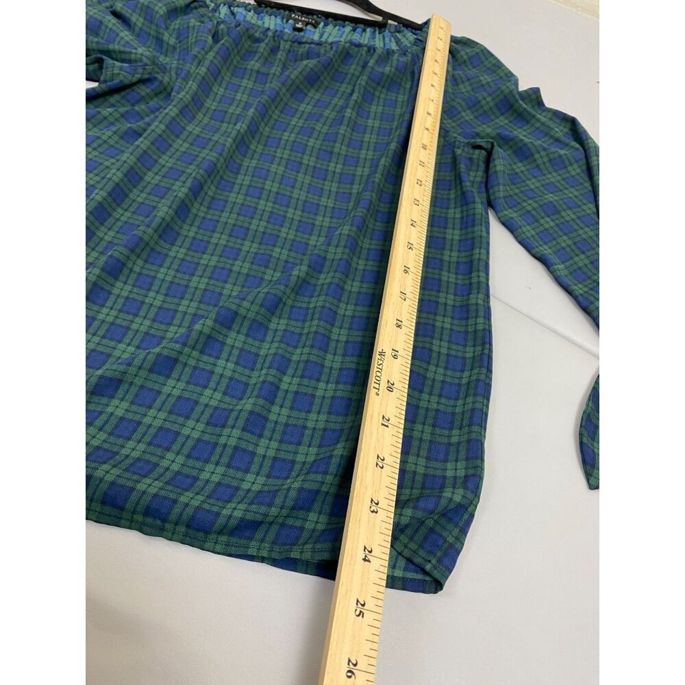 Talbots Green Plaid Elastic Off Shoulder Long Sleeve Top Size Small Holiday - Picture 8 of 11